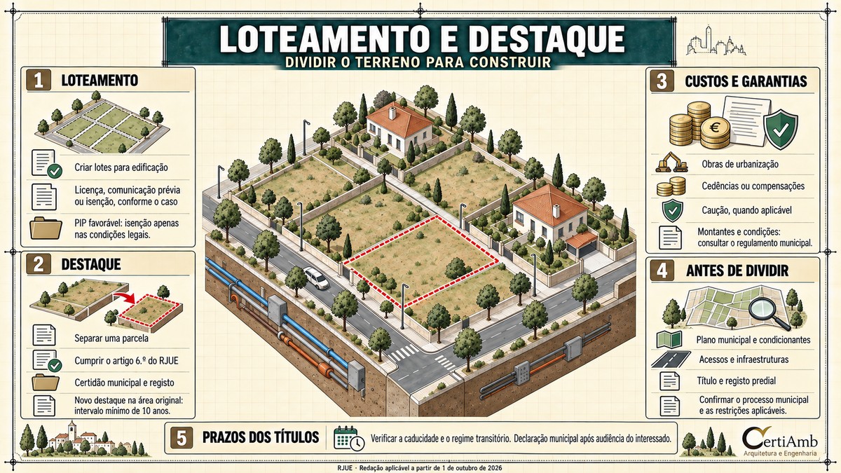 Infographic on subdivision and plot detachment: procedures, costs, security and title deadlines